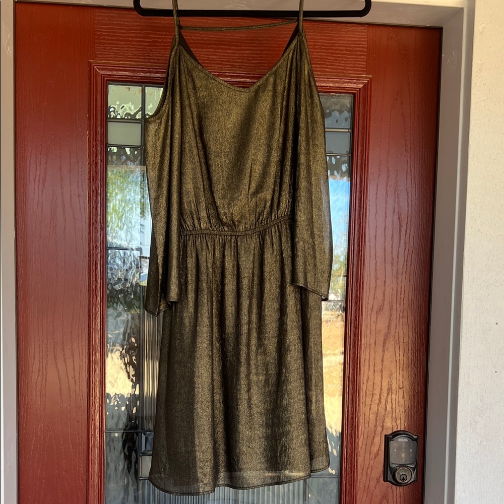 Skies Are Blue Metallic Gold Mini Dress